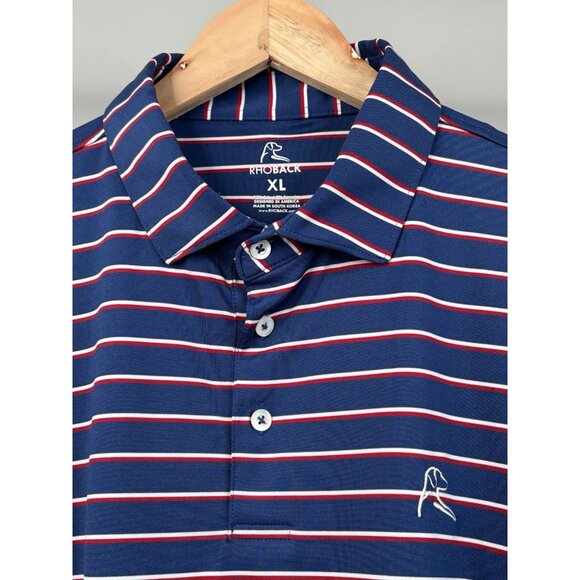 Rhoback Golf Polo Men’s XL Red White Blue US Flag 3 Button Stretch SS - Picture 5 of 13
